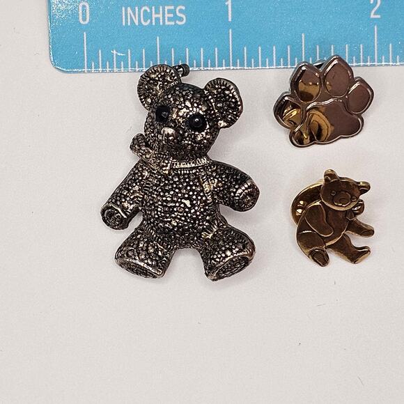 Vintage Brooch Pin Costume Jewelry Bundle Teddy Bear Paw Silvertone Goldtone - Picture 4 of 4